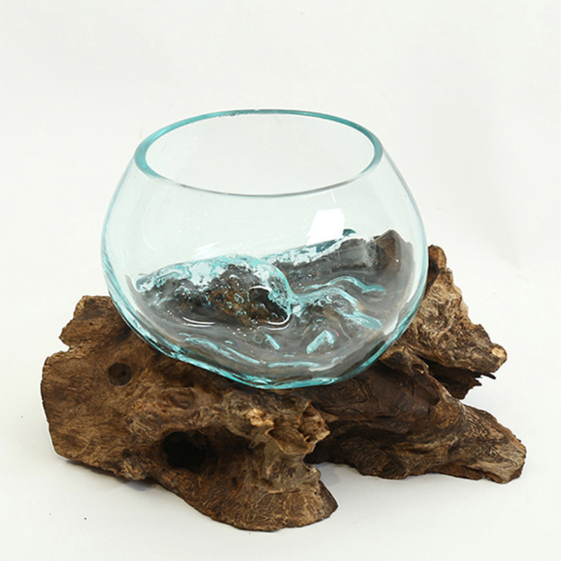 Melted Glass Vase on Driftwood Sculptural
