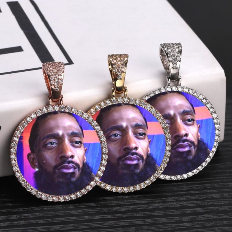 Memory Photo Frame Medallions Necklace&Pendant in Silver with Tennis Chain Hip Hop Jewelry Personalized Cubic Zircon Gift
