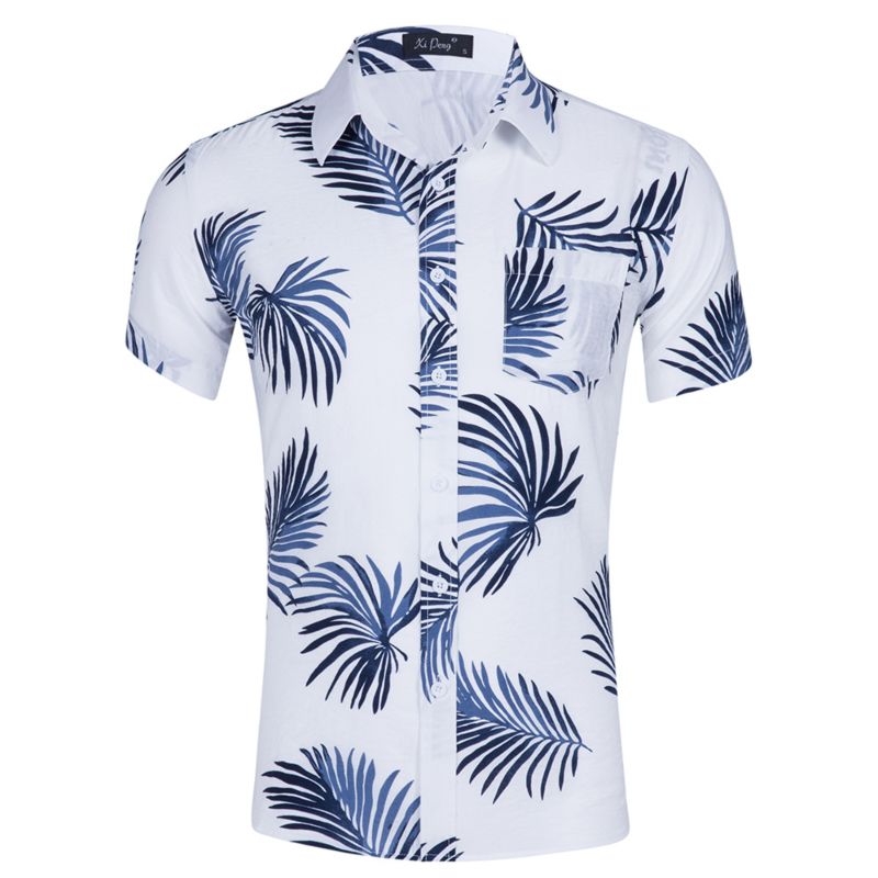 Men Casual Printed Button down Short Sleeve Shirt Hawaiian Shirt