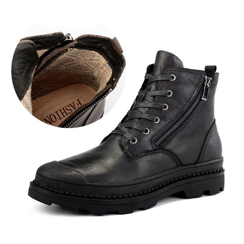 Men Shoes Leather Riding Shoes Motorcycle Shoes Men's Splash-Proof Motorcycle Boots Side Zipper Boot