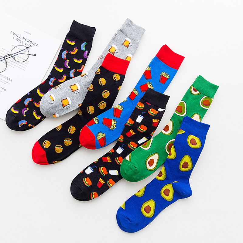 Men's Combed Cotton Colorful Socks Food Pattern Casual Dress French Fries Pattern Business Men Dress Happy Funny Socks