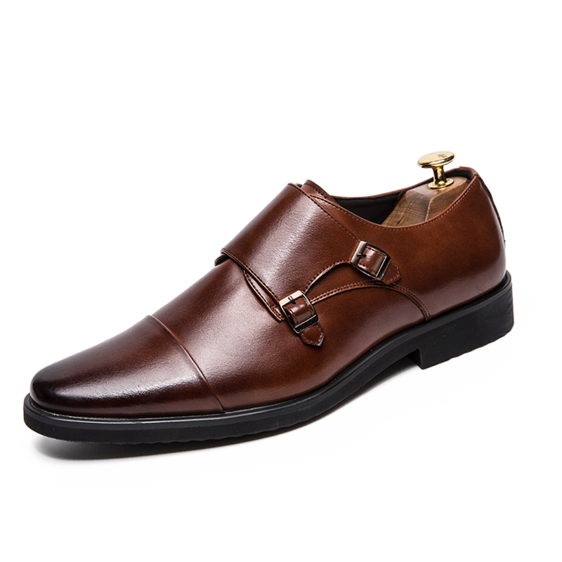 Men's Double Monk Strap Slip on Loafer Leather Oxford Plain Toe Classic Casual Comfortable Dress Shoes
