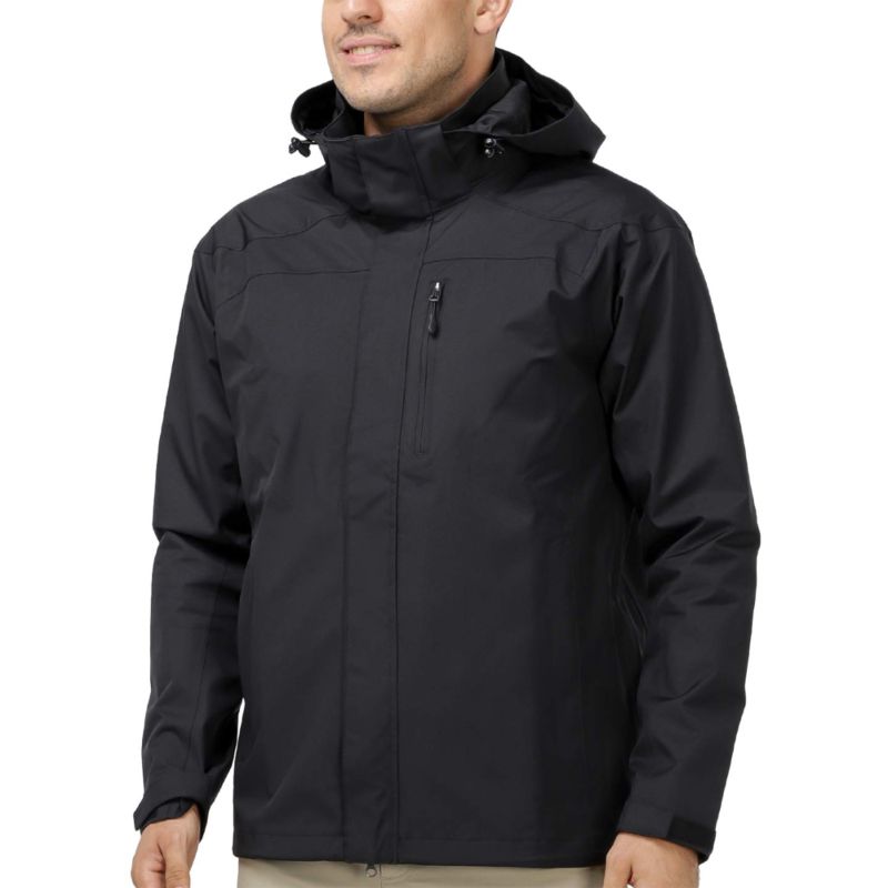 Men's Lightweight Waterproof Rain Jacket with Hood Black Rain Shell Windbreaker for Outdoor Hiking Camping Travel