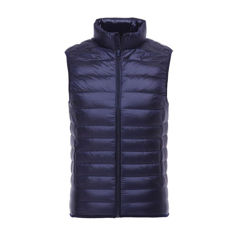 Men's Ultra Light Packable down Vest Lightweight Sleeveless White Duck Puffer Waistcoat Stand Collar Zipper