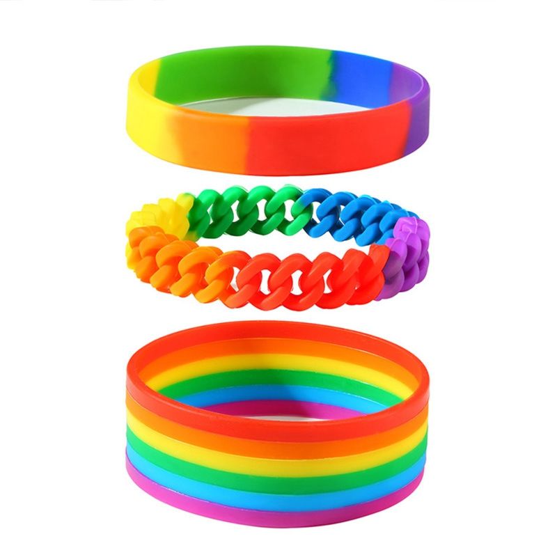 Men's Wristband Multi Color Rainbow Silicone Bracelet for Women Men Braided Chain Link Wristband