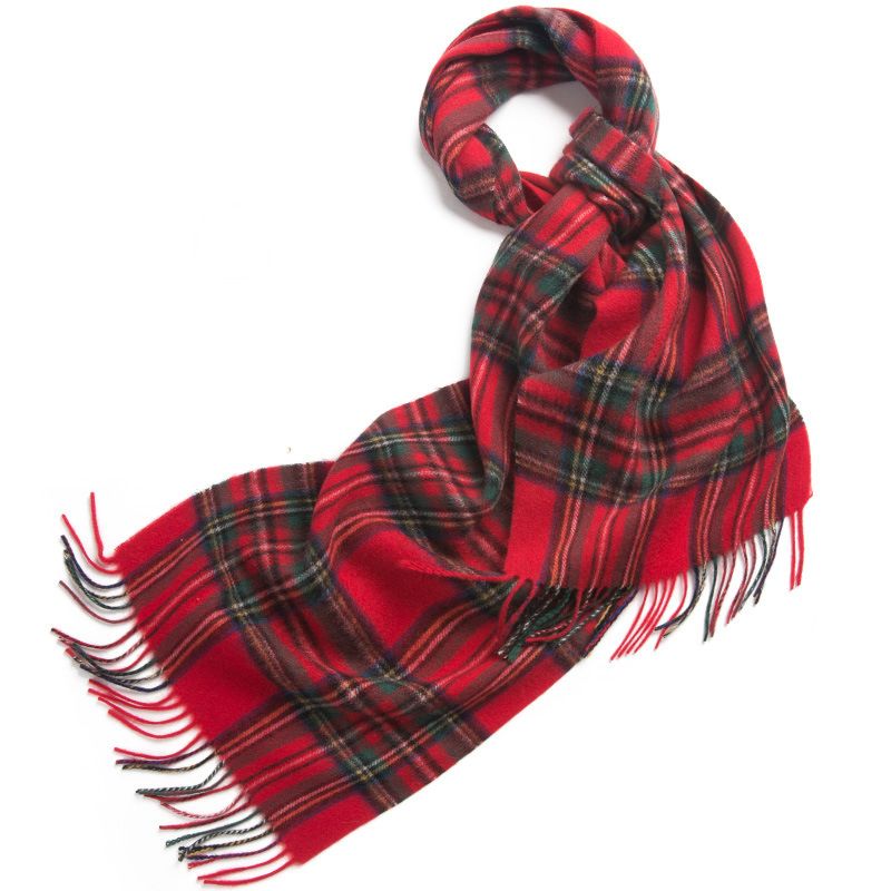 Merino Wool Scarf Men Style Plaid Check Merino Scarf Red Pattern Wool Scarf