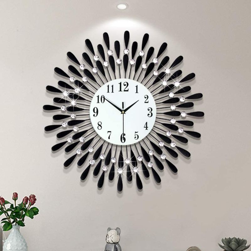 Metal 23.6 Inch Black Drop Wall Clock 3D Non-Ticking Silent Quartz Clocks