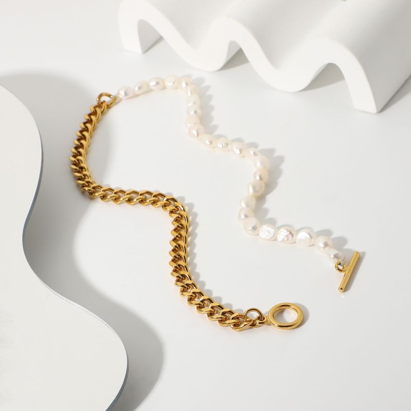 Micci 18K Gold Stainless Steel Cuban Chain Real Fresh Water Pearl Women Jewelry Dainty Natural Freshwater Pearl Necklace