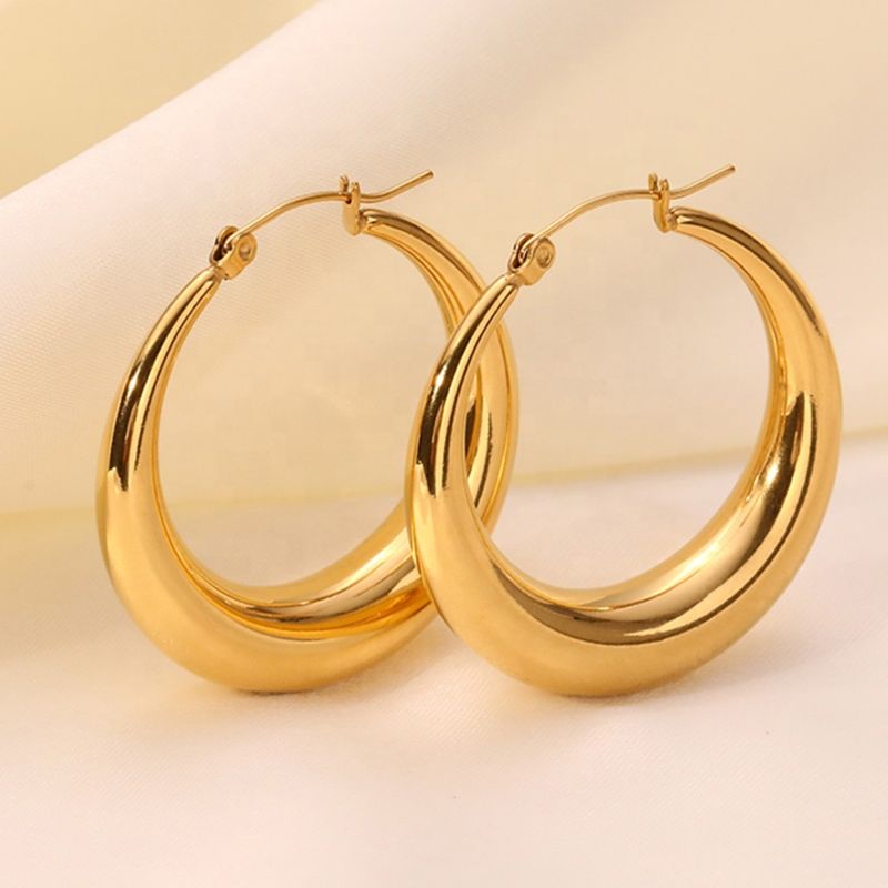 Micci Pvd 18K Gold Plated Stainless Steel Jewelry Statement Hollow Out Big Large Thick Chunky Hoop Earrings for Women
