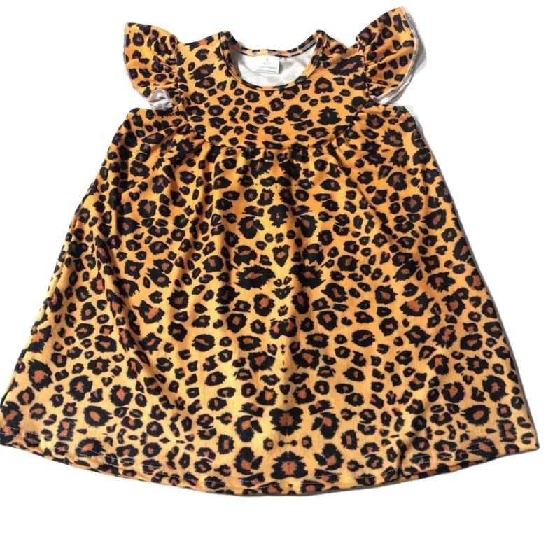 Milk Silk Children Clothing Baby Girl Ruffle Dress Beach Smoking Dress Cheetah Print Kids Girls Spring Dresses