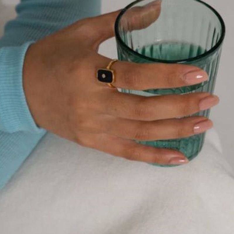 Mineral Jewelry 18K Gold Rectangle Gemstone Ring Statement Stone Aqua Chalcedony Ring Large Aquamarine Gold Ring
