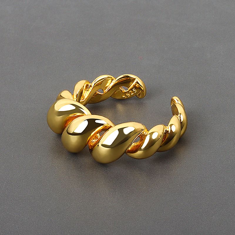 Minimalist Design 14K Gold Plating Croissant Open Ring Adjustable Textured Band Ring Geometric Open Rings for Girl Woman