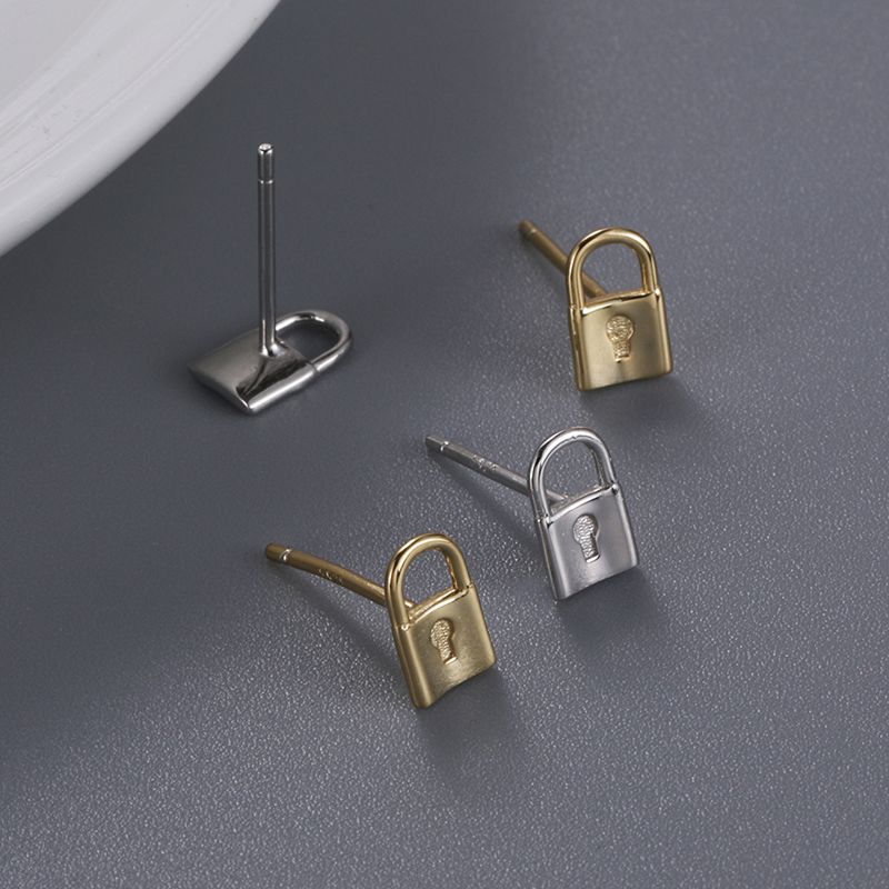 Sterling Silver Jewelry 925 Gold Plated Tiny Lock Earring Stud