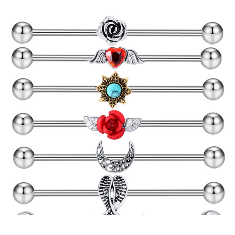 Mix Styles 50Pcs Surgical Steel Industrial Barbell 14G Earrings Tragus Piercing Cartilage 38Mm 1&1/2 Inch Long Bar Body Jewelry