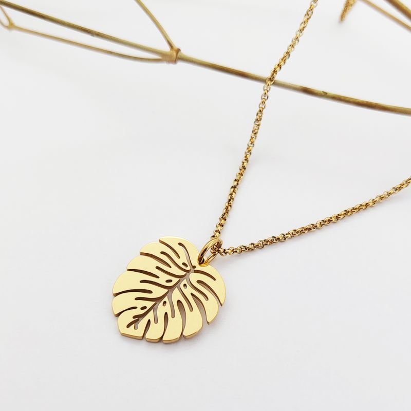 Monstera Plant Tropical Necklace Jowelri Minimalista Sets Stainless Steel De