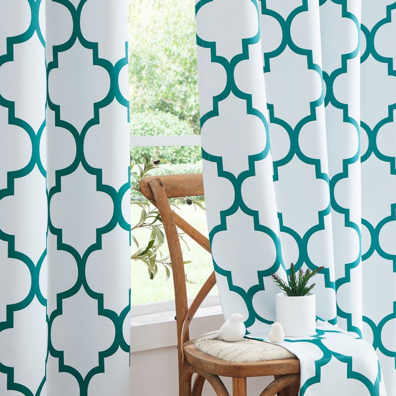 Morocco Room Darkening Window Drapes Printed Blackout Curtain Set with Grommets for Living Room and Bedroom