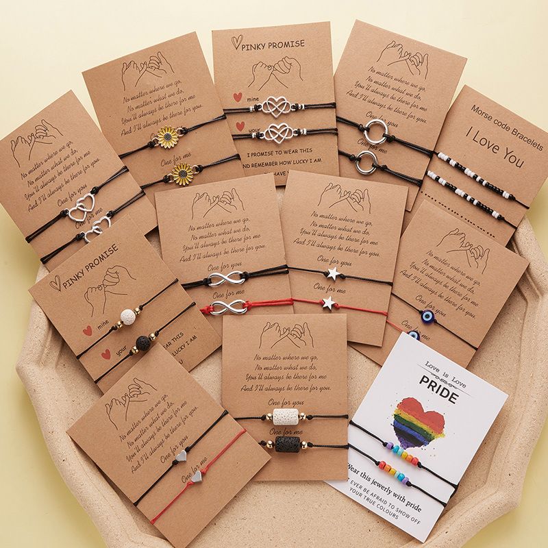 Morse Code Cipher Bracelet 2 Pack Natural Stone Love Eye Colorful Bead Paper Card Couple Bracelet Set