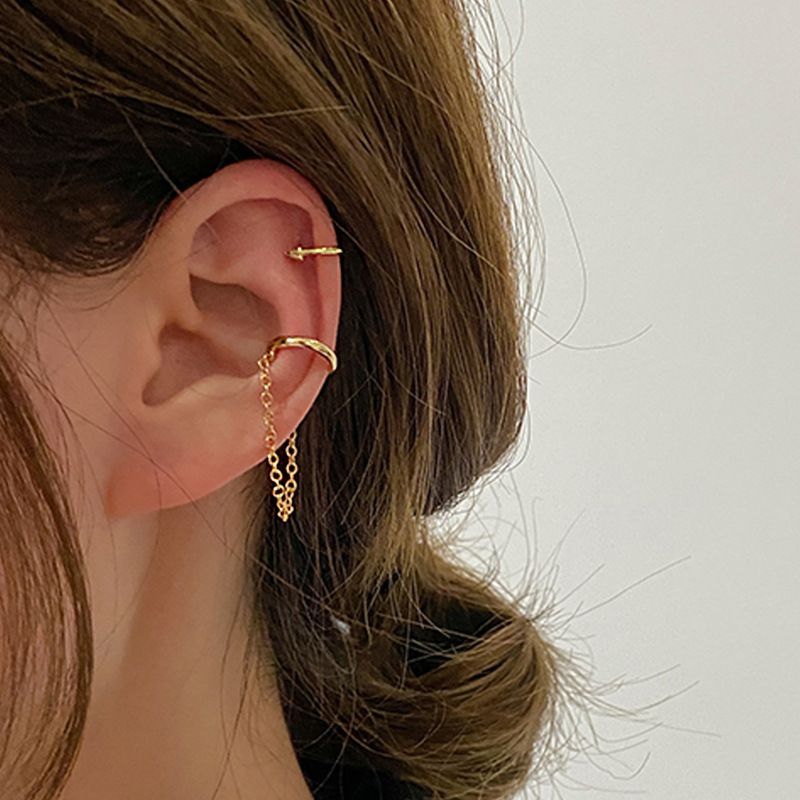 Most Popular Simple Chain Hollow Ear Cuff Jewelry Clip Gold Plated Chain Earrings