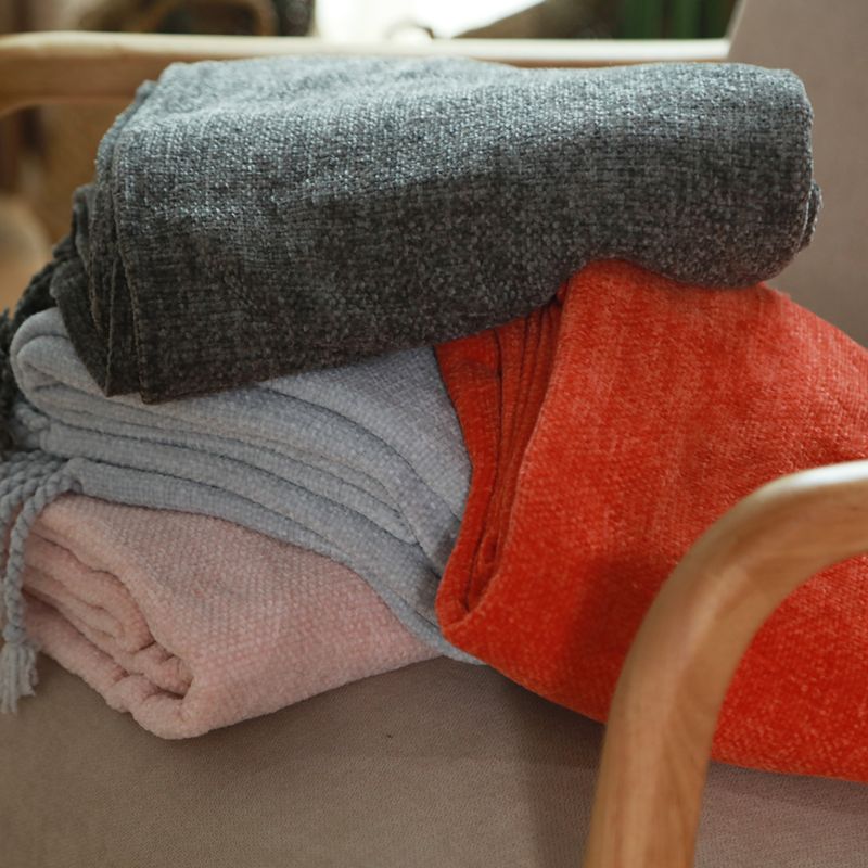 Mult Color Chunky Chenille Hand-Woven Knitted Throw Blanket with Tassel