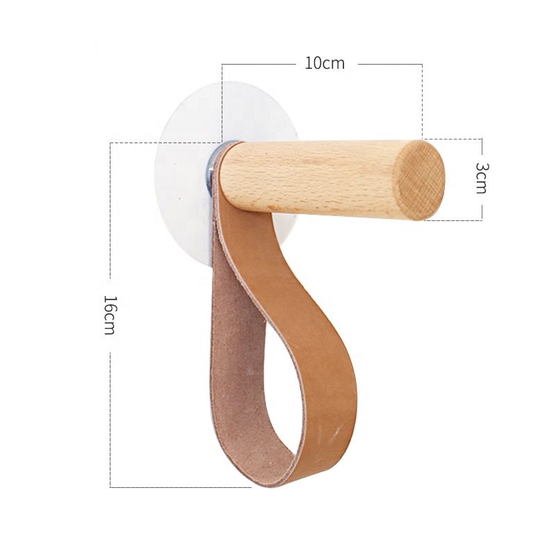 Multi-Function Wall Mounted Wood Coat Rack Hooks with Leather Strap