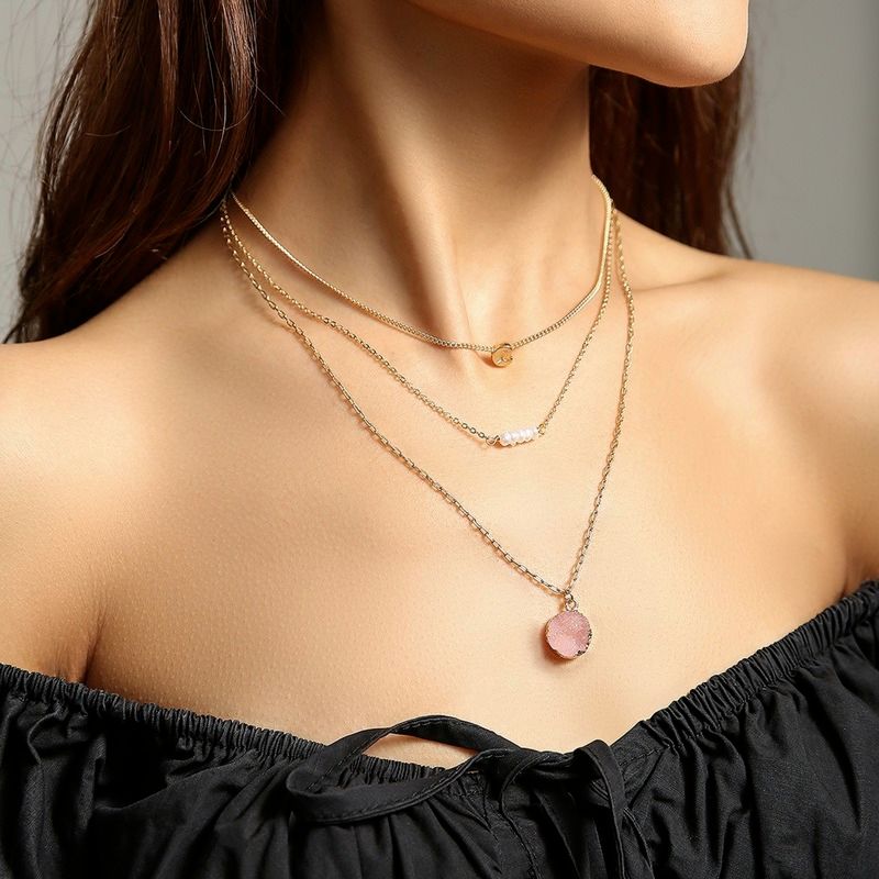 Multi-Layer Pendant Necklace Women Jewelry Personality Creativity Natural Freshwater Pearl Resin Imitation Natural Stone