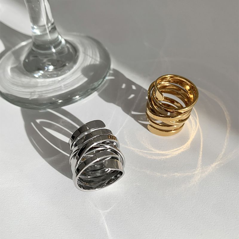 Multi Lines Layered Wrapped Spiral Rings Brass Geometric Gold Plated Rings for Women Circle Polish Statement Minimalist Jewelry