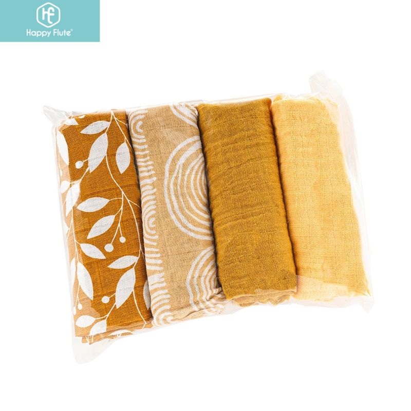 Muslin Blanket Happyflute 4Pcs/Pack Muslin Baby Bibs Cotton 2 Layer Burp Cloth Cute Scarf 60*60Cm