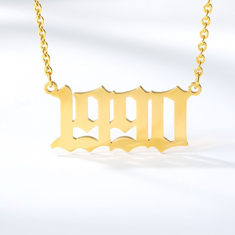 Name Necklace Personalised Collier Femme Gold Stainless Steel Pendant Birth Year Necklace