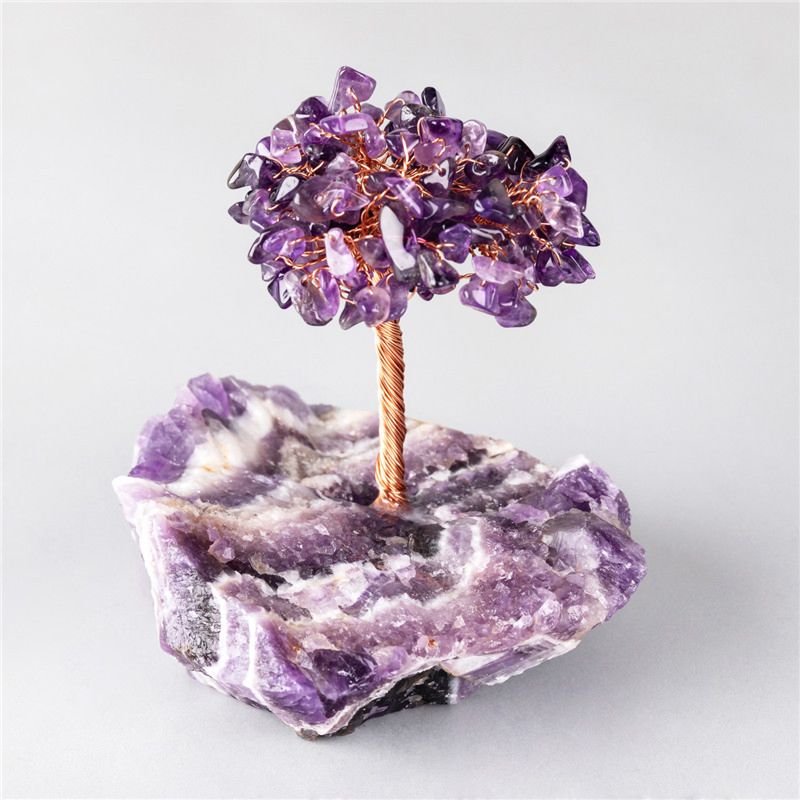 Natural Amethyst Crystal Quartz Gemstone Bonsai Rich Lucky Tree Small Crystal Tree Rose Quartz