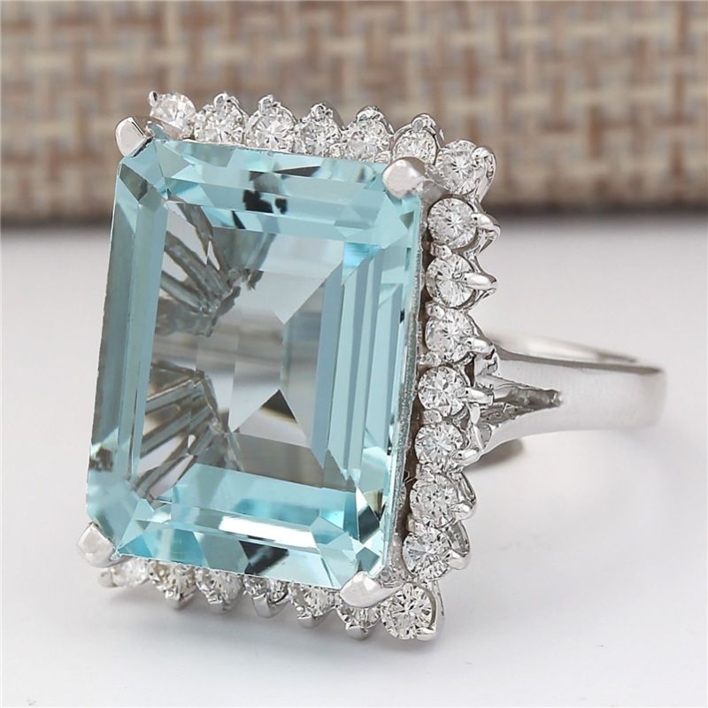 Natural Aquamarine Gemstone Bizuteria S925 Sterling Silver Color Ring for Women Silver 925 Jewelry Square Invisible Setting Ring