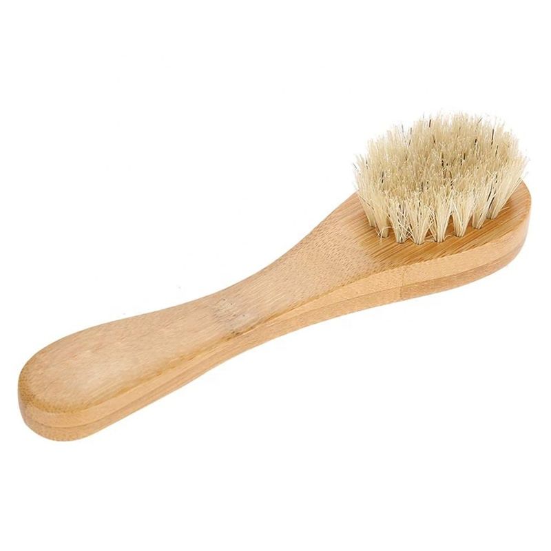 Natural Bamboo Cleaning Face Brush with 100% Boar Bristle Wood Face Cleansing Brush