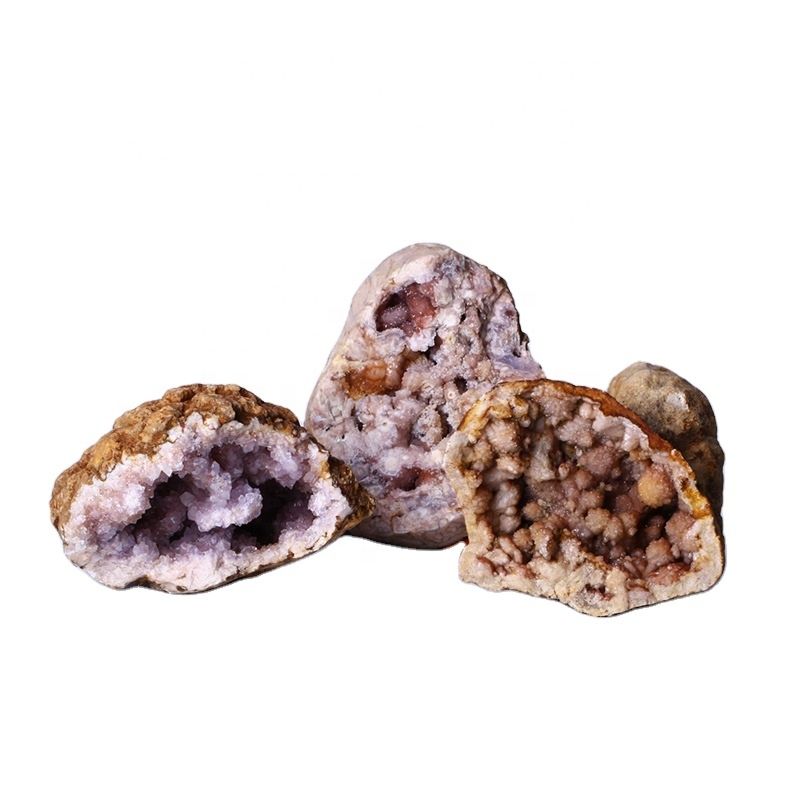 Natural Crystal Cluster Mineral Specimen Pink Purple Agate Geode Stone Agate Rough Stone for Healing