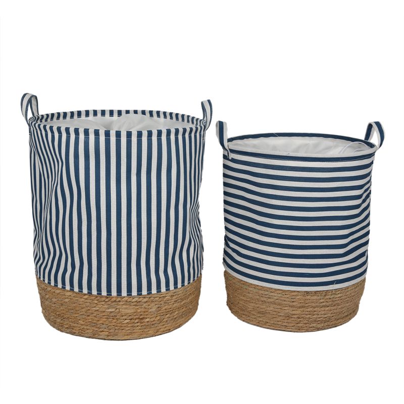 Natural Hamper Rush Grass Storage Basket and Polyester Basket Waterproof Dirty Laundry Bucket Clothes Storage Bask with Handle