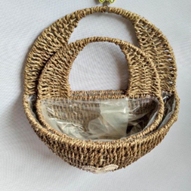 Natural Handmade Hanging Wall Flower Basket Pot with Plastic Lining for Garden Planter Small Flower Pots Livingroom