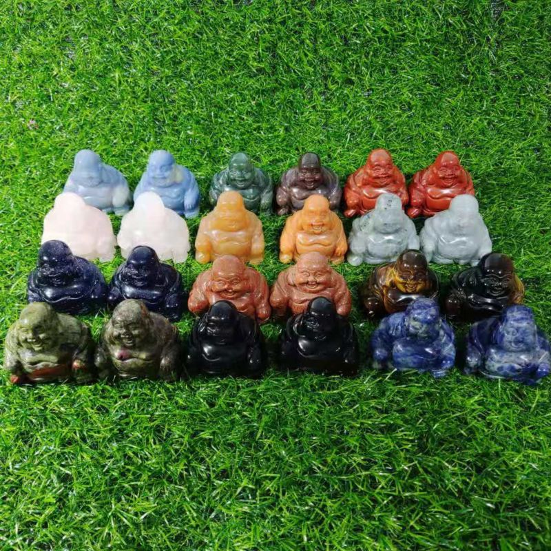 Natural Healing Rose Crystal Crafts Hand Carved Vivid Buddha Maitreya Figurine for Buddhism