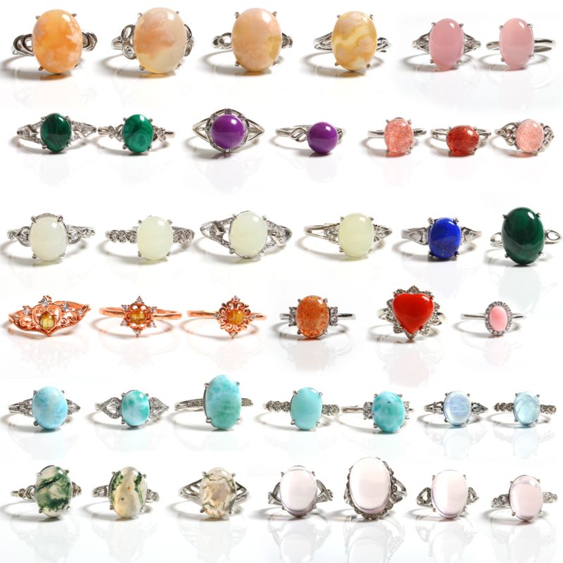 Natural Rose Quartz Malachite Different Gems Adjustable Larimar Ring