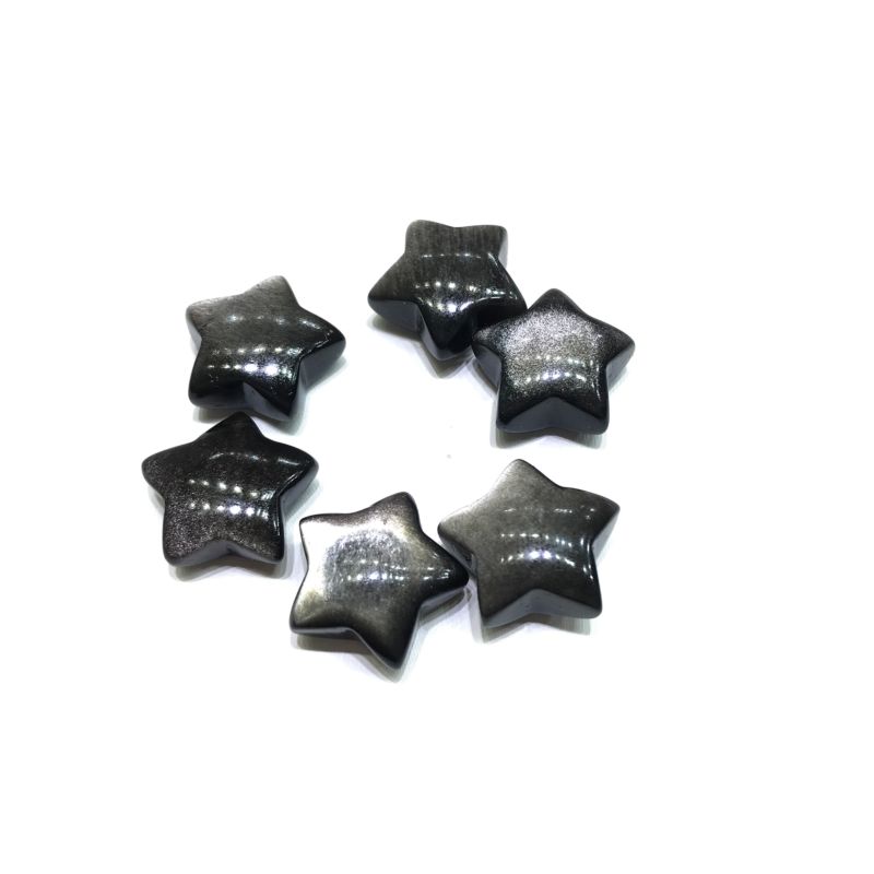 Natural Small Silver Obsidian Crystal Carving Star for Decoration Pendant