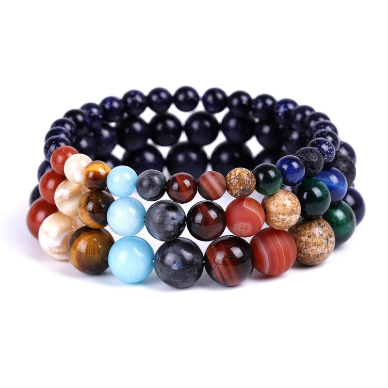 Natural Stone Eight Planets Bead Bracelet Universe Solar System Bracelet for Men Women Jewelry