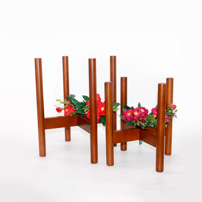 Natural Wooden Plant Stand with Walnut Stained Color Beech Wooden Planter 8" Inch excluding White Ceramic Pot