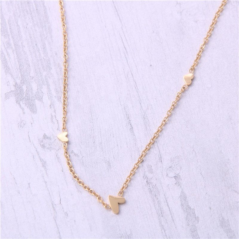 Necklaces Gold Plated Lovely Small Tiny Three Sideway Heart Charms Choker Women Necklace