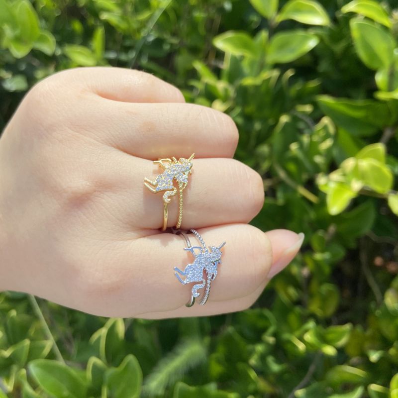 Newest Arrival 18K Gold Plated Micro Pave Cz Unicorn Rings Adjustable Cubic Zircon Unicorn Rings for Women Girl