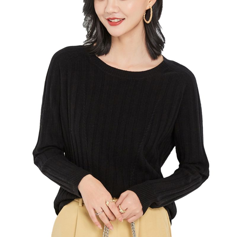 Newest Warm Ribbed Knit Pure Cashmere Soft Women Sweaters