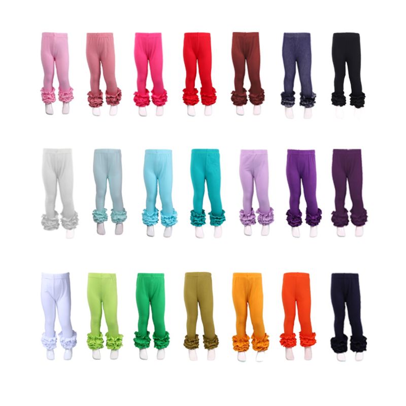 No Moq Stock Rts Multiple Colors Kids Baby Girls Children Toddler Cotton Triple Icings Leggings Plain Ruffle Pants