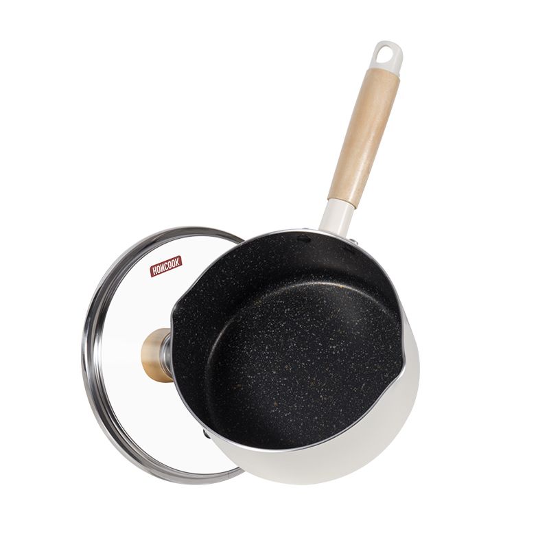 Nonstick Saucepan with Lid-16&18Cm Marble Coating Sauce Pan with Pour Spouts, Milk Pan & Pot with Bakelite Handle