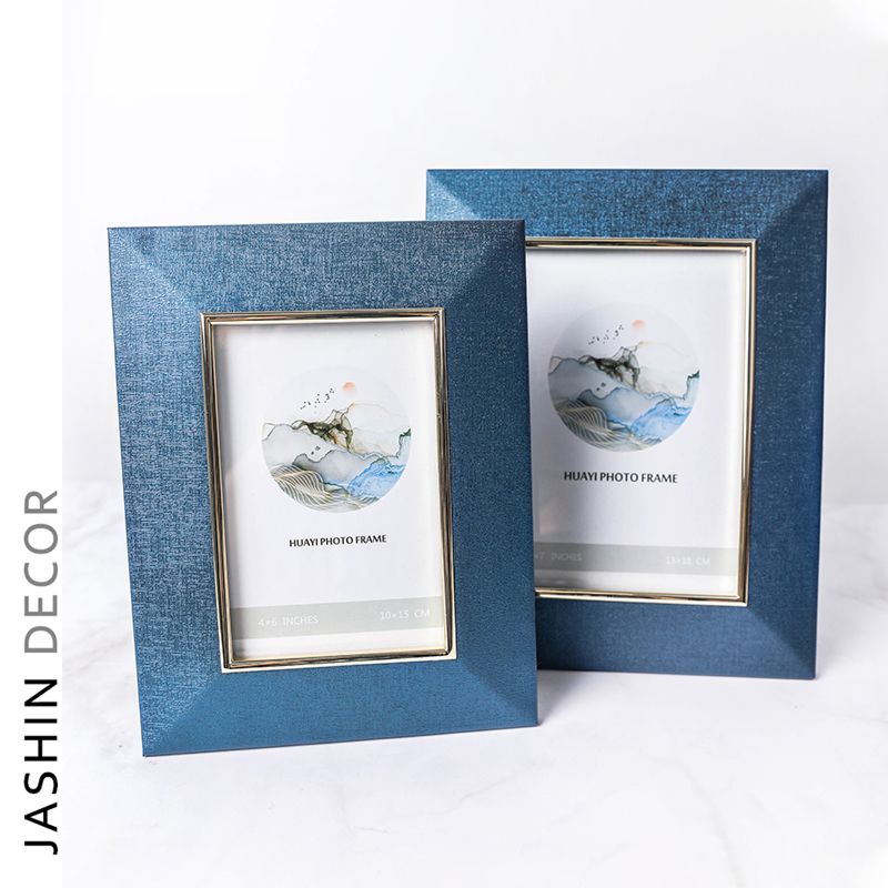 Nordic Rotating 360 Degrees Blue Leather Art Photo Frames for Family Picture