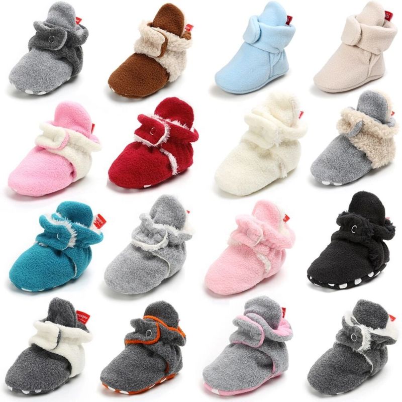 Old Fashioned Snap Drawstring Infant Bedroom Shoes Baby Booties with Wool