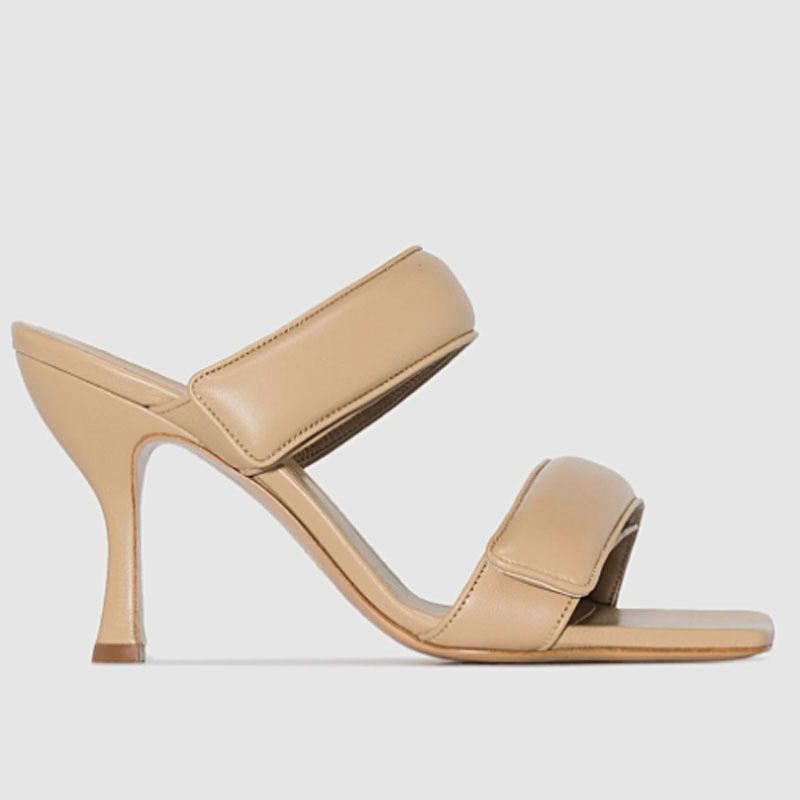 Open Toe Mules Leather Straps Sandals Kitten Heel Slipper Women Shoes