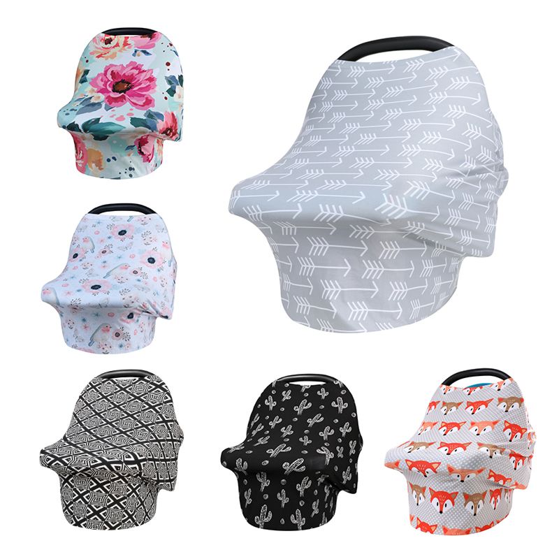 Organic Knit Stretchy Baby Nursing Cover for Breastfeeding, Multi Use 5 in 1 Floral Printing Car Seat Cover Baby Nursing//