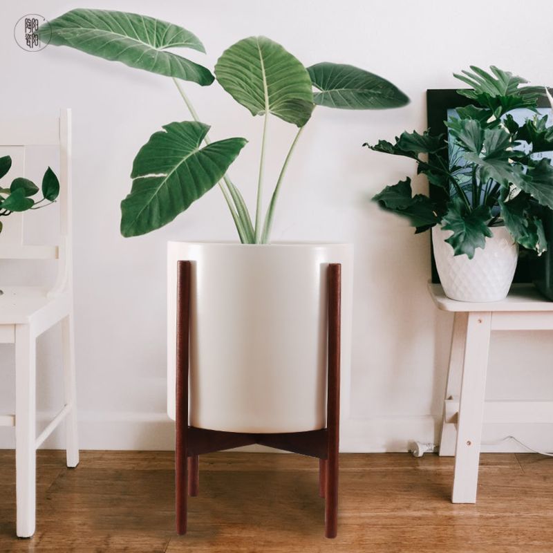 Outdoor Porcelain Planter Mid Century Large Luxury Marble Ceramic Flower Pots with Iron Stand and Drainage Hole