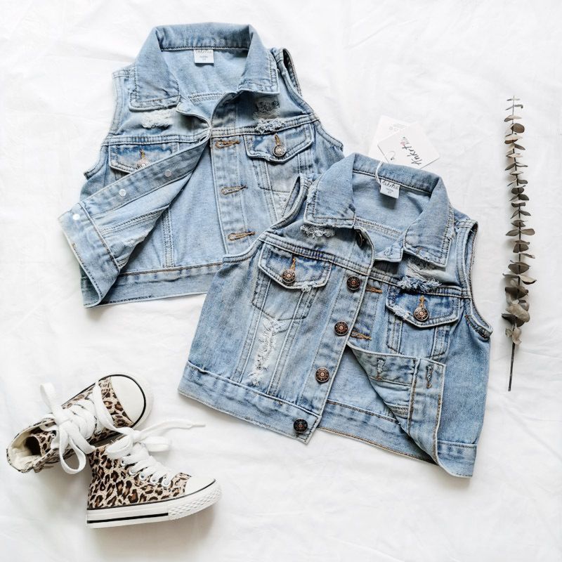 P108056 Spring Boutiques Baby Girls Sleeveless Girls Kids' Jeans Vest Jacket Children's Clothing